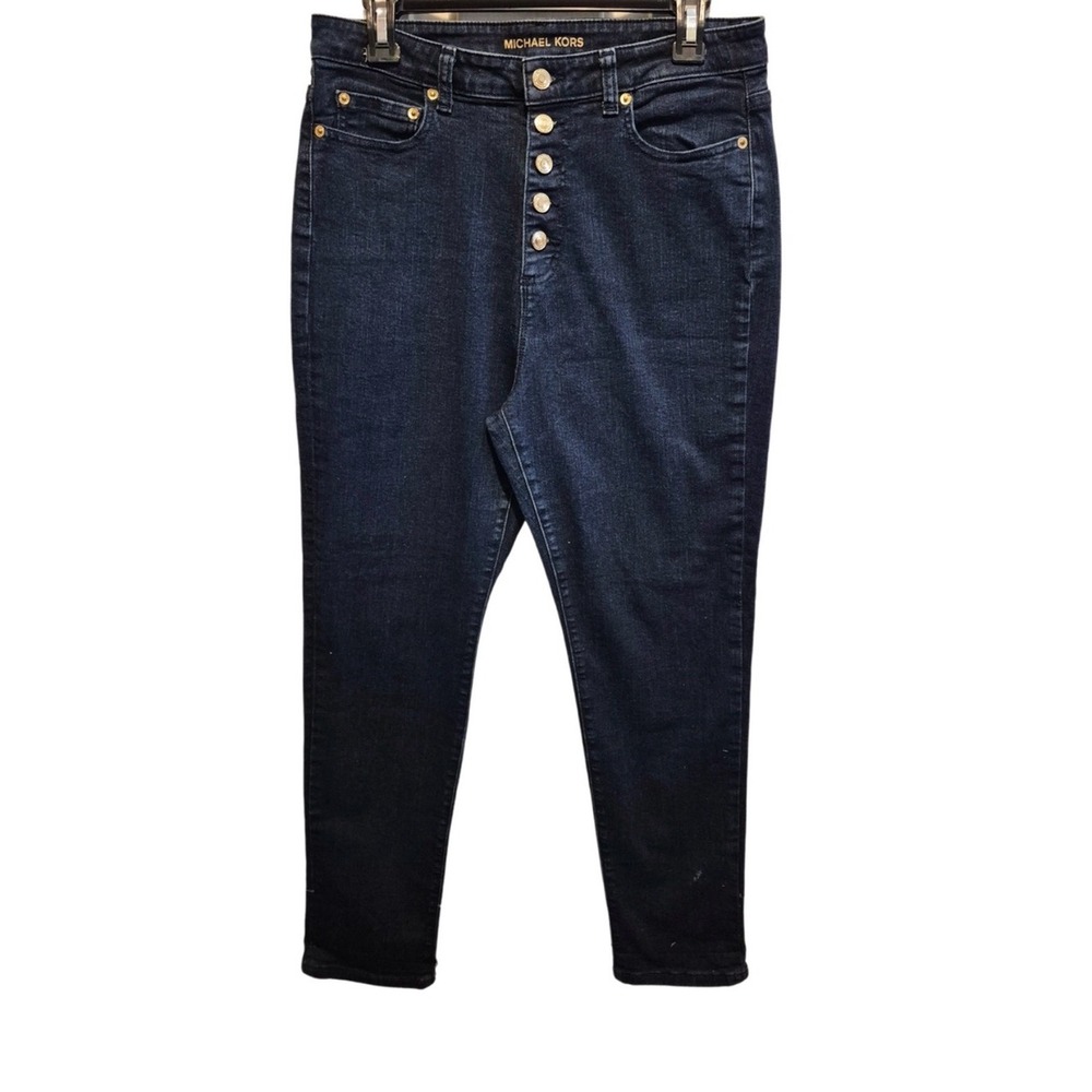 Michael Kors Dark Blue Wash High-Rise Button-Fly Women's Jeans size 10 stretchy